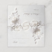 White 3D Flowers Wedding Platzkarte (Außenseite Aufgefaltet)