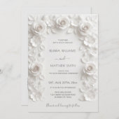 White 3D Roses Frame Wedding Minimalist Einladung (Vorne/Hinten)