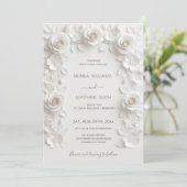 White 3D Roses Frame Wedding Simple Einladung (Stehend Vorderseite)