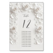 White 3D Roses Wedding Guest Names  Tischnummer (Rückseite)