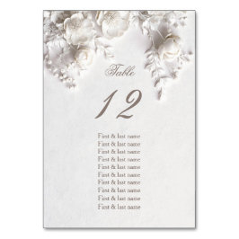 White 3D Roses Wedding Guest Names  Tischnummer