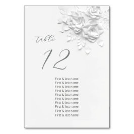 White 3D Roses Wedding Guest Names Tischnummer