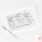 White 3D Roses Wedding Thank You Rechteckiger Aufkleber (Umschlag)