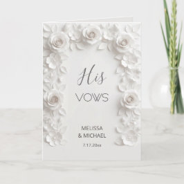 White 3D Roses Wedding Vow Card Karte