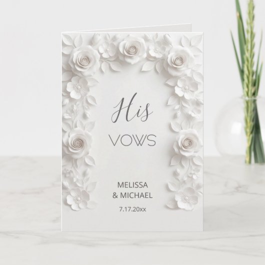 White 3D Roses Wedding Vow Card Karte (Vorderseite)