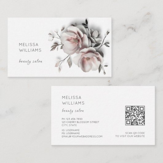 White 3D Simple Flowers Visitenkarte (Vorne/Hinten)