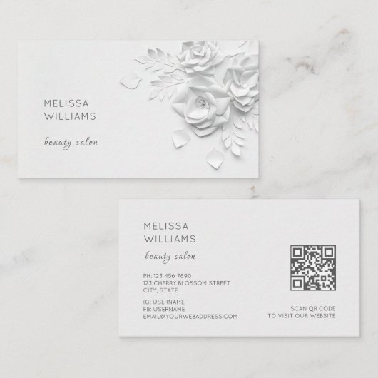 White 3D Simple Flowers Visitenkarte (Vorne/Hinten)