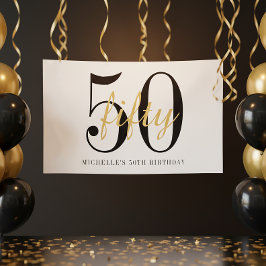 White 50th Birthday Party Black Gold Chic  Poster