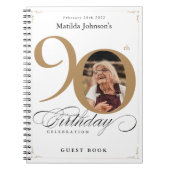 White 90. Birthday Gold Elegant Script Gästebuch Notizblock (Vorderseite)