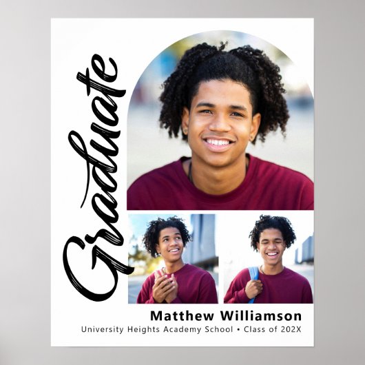 White Abschluss 3 Foto Bold Arch Black Script Poster (Vorne)