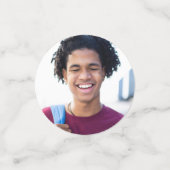 White Abschluss 3 Foto Bold Black Script Cap Konfetti (Klein Vorderseite)