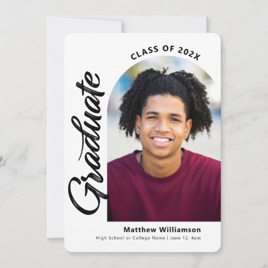 White Abschluss 4 Foto Bold Arc Script Modern Ankündigung (Vorderseite)