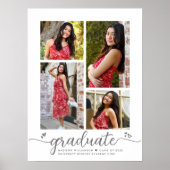 White Abschluss 4 Foto Grau Script Hearts Girly Poster (Vorne)