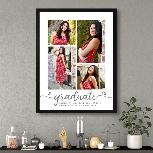 White Abschluss 4 Foto Grau Script Hearts Girly Poster