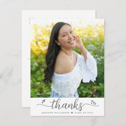 White Abschluss Foto Script Herzlichen Dank Postkarte (Vorne/Hinten)