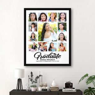 White Abschluss K-12 Fotocollage Schwarzes Script Poster
