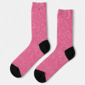 White abstract doodles on pink background socken (Linkes Detail)