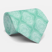 White Abstract Lace Teardrop on Mint-green Krawatte (Gerollt)