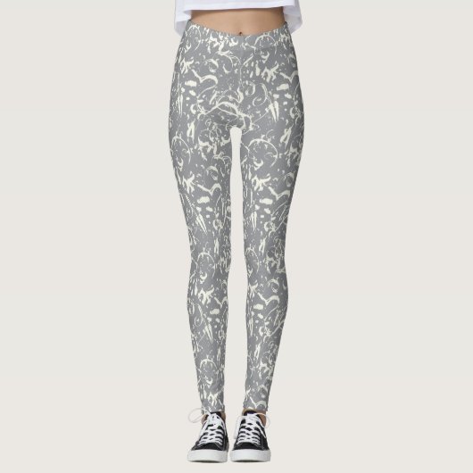 White Abstract On Grey Leggings (Vorderseite)