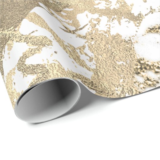 White Abstrakt Foxier Gold Marmor Shiny Metallic Geschenkpapier (Rolleneckpunkt)