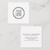 White Add Your Logo Modern Square Business Card Quadratische Visitenkarte (Vorne/Hinten)