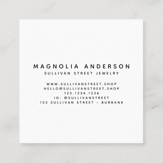 White Add Your Logo Modern Square Business Card Quadratische Visitenkarte (Rückseite)