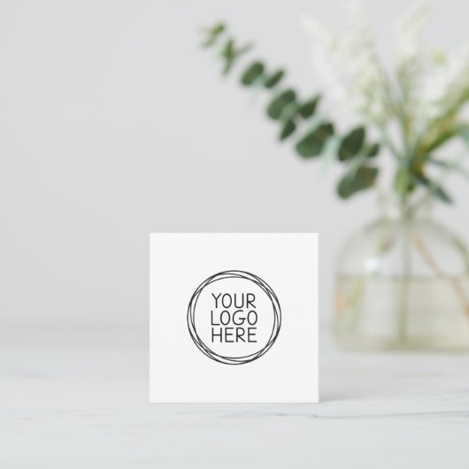 White Add Your Logo Modern Square Business Card Quadratische Visitenkarte (Stehend Vorderseite)
