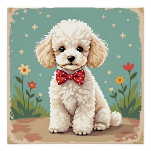 White adorable poodle with bow tie poster (Vorderseite)