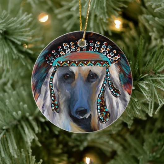 White Afghan Hound Keramik Ornament (Baum)