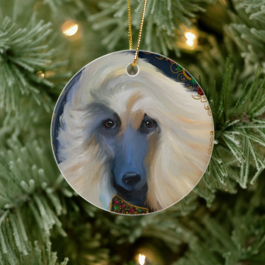 White Afghan Hound Keramik Ornament (Baum)