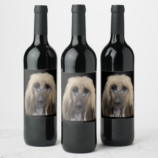 White Afghan Hound Weinetikett (Flaschen)