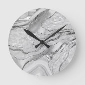 White Agate Silver Glitzer Glam #1 (Imitate Glitze Runde Wanduhr (Vorderseite)