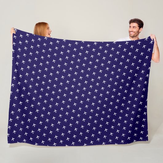 White Airplanes on Dark Blue Blanket for a Pilot Fleecedecke (Beispiel)