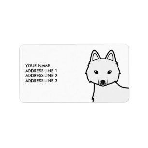 White Alaskan Klee Kai Cartoon Dog & Custom Text Adressaufkleber