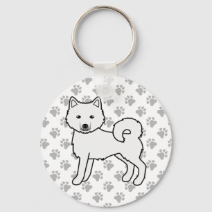 White Alaskan Malamute Niedlich Cartoon Dog & Paws Schlüsselanhänger