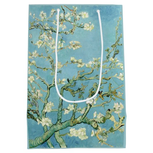 White almond blossom by Vincent Van Gogh Mittlere Geschenktüte (Rückseite)