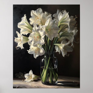White Amaryllis Blume Art Print Poster