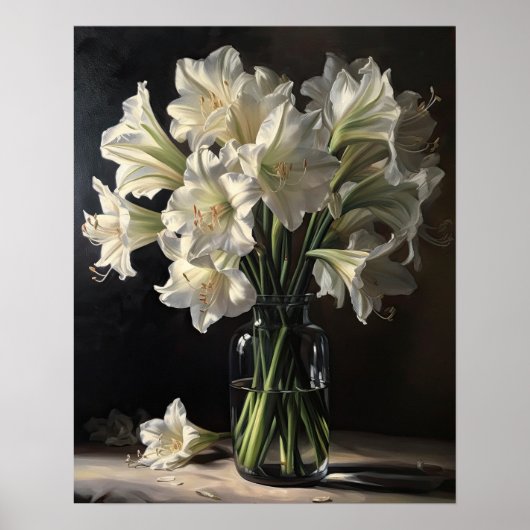 White Amaryllis Blume Art Print Poster (Vorne)