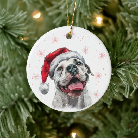 White American Bulldog Dog Christmas Personalized Keramik Ornament (Baum)