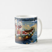White American Eskimo Dog Christmas Boat Holiday Kaffeetasse (VorderseiteRechts)