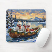 White American Eskimo Dog Christmas Boat Holiday Mousepad (Mit Mouse)