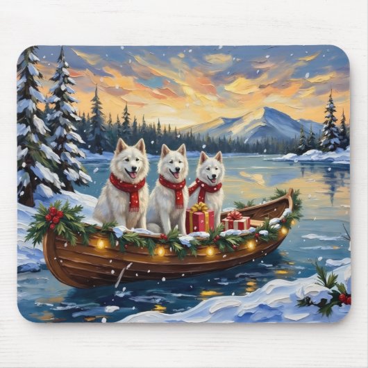 White American Eskimo Dog Christmas Boat Holiday Mousepad (Vorne)