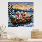 White American Eskimo Dog Christmas Boat Holiday Poster (Küche)