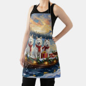 White American Eskimo Dog Christmas Boat Holiday Schürze (InSitu)