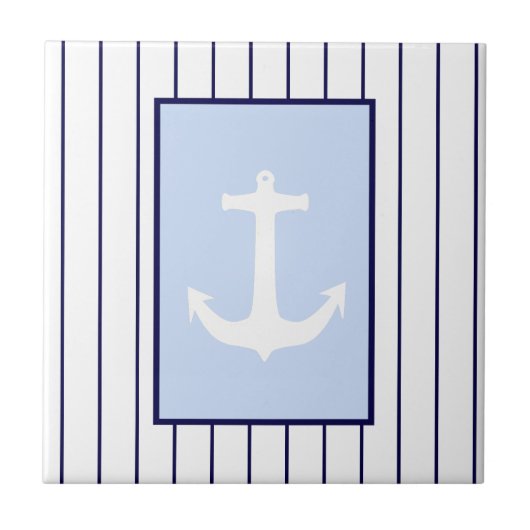 White Anchor Kapitän Blue Stripes Sea Fliese (Vorderseite)