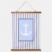 White Anchor Kapitän Blue Stripes Sea Wandteppich Mit Holzrahmen (Vorderseite)