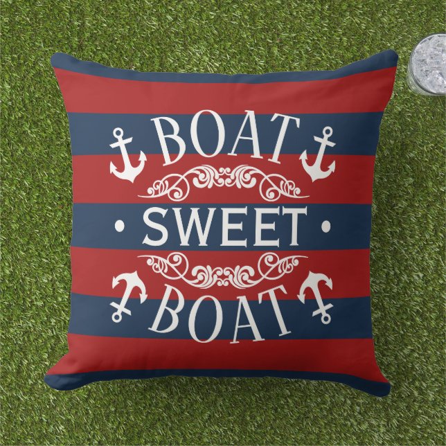 White Anchors and Classic Boat Sweet Boat Quote Kissen (Gras)