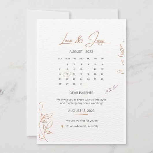White and Beige Minimalistic Calendar Wedding Invi Einladung (Vorderseite)