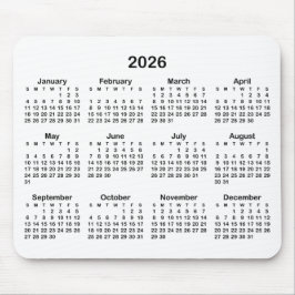 White and Black 2026 Calendar Mousepad