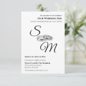 White and Black Affair Monogram Wedding Rings- Einladung (Stehend Vorderseite)